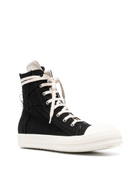 Мужские черно-белые высокие кеды из плотной ткани от Rick Owens DRKSHDW