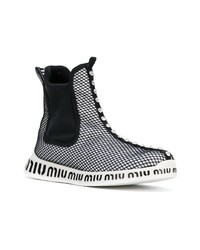 Женские черно-белые высокие кеды от Miu Miu