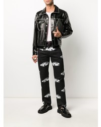 Мужские черно-белые джинсы с принтом от Versace