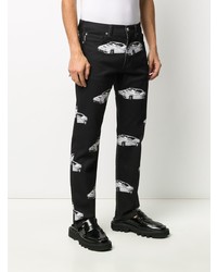 Мужские черно-белые джинсы с принтом от Versace