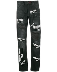 Мужские черно-белые джинсы с принтом от Philipp Plein
