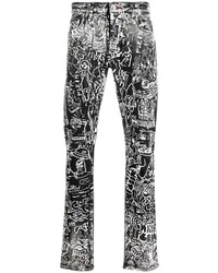 Мужские черно-белые джинсы с принтом от Philipp Plein