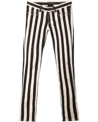 Черно-белые джинсы скинни в вертикальную полоску от Saint Laurent