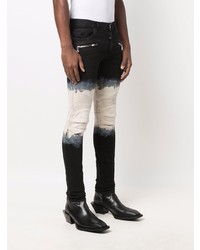 Мужские черно-белые зауженные джинсы с принтом тай-дай от Balmain