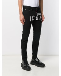 Мужские черно-белые зауженные джинсы с принтом от DSQUARED2