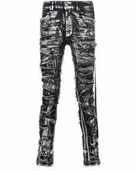 Мужские черно-белые зауженные джинсы с принтом от Rick Owens