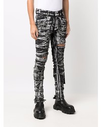 Мужские черно-белые зауженные джинсы с принтом от Rick Owens