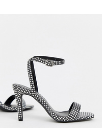 Черно-белые кожаные босоножки на каблуке от New Look Wide Fit
