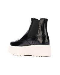 Черно-белые кожаные ботильоны на танкетке от Hogan