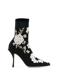 Черно-белые кожаные ботильоны с вышивкой от Dolce & Gabbana