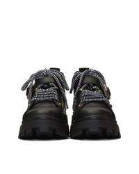 Женские черно-белые кожаные ботинки на шнуровке от Miu Miu