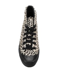 Женские черно-белые кожаные высокие кеды с леопардовым принтом от Vans