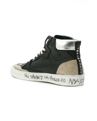 Мужские черно-белые кожаные высокие кеды с принтом от Philipp Plein