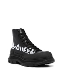 Мужские черно-белые кожаные высокие кеды с принтом от Alexander McQueen