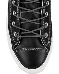 Женские черно-белые кожаные высокие кеды от Converse
