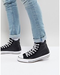 Мужские черно-белые кожаные высокие кеды от Converse