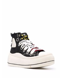 Мужские черно-белые кожаные высокие кеды от R13