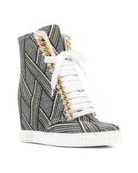 Женские черно-белые кожаные высокие кеды от Casadei