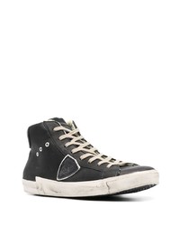 Мужские черно-белые кожаные высокие кеды от Philippe Model Paris