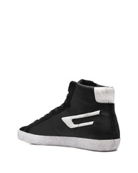 Мужские черно-белые кожаные высокие кеды от Diesel