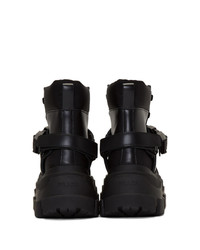 Женские черно-белые кожаные массивные ботинки на шнуровке от Prada