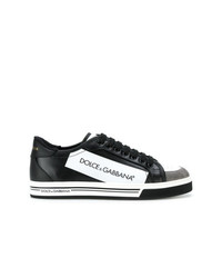 Мужские черно-белые кожаные низкие кеды от Dolce & Gabbana
