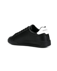 Мужские черно-белые кожаные низкие кеды от Versace Jeans