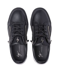 Мужские черно-белые кожаные низкие кеды от Giuseppe Zanotti