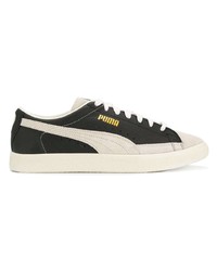 Мужские черно-белые кожаные низкие кеды от Puma