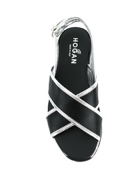 Черно-белые кожаные сандалии на плоской подошве от Hogan