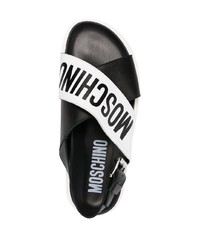 Мужские черно-белые кожаные сандалии с принтом от Moschino
