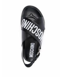 Мужские черно-белые кожаные сандалии с принтом от Moschino