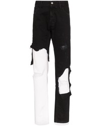 Мужские черно-белые рваные джинсы от Raf Simons
