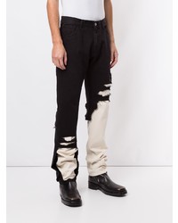 Мужские черно-белые рваные джинсы от Raf Simons