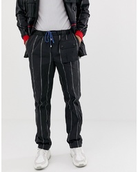 Мужские черно-белые спортивные штаны в вертикальную полоску от Lyph