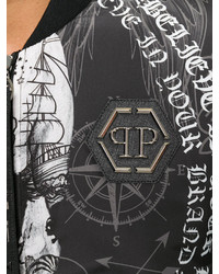 Мужской черно-белый бомбер с принтом от Philipp Plein