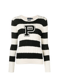 Черно-белый вязаный свитер в горизонтальную полоску