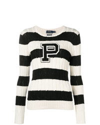 Женский черно-белый вязаный свитер в горизонтальную полоску от Polo Ralph Lauren