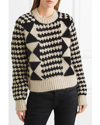 Женский черно-белый вязаный свитер от Saint Laurent
