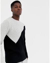Мужской черно-белый вязаный свитер от D-struct