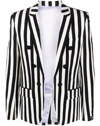 Черно-белый двубортный пиджак в вертикальную полоску