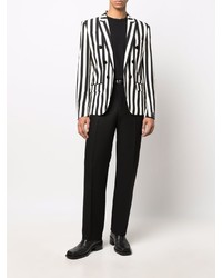 Мужской черно-белый двубортный пиджак в вертикальную полоску от Balmain