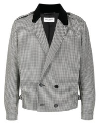 Мужской черно-белый двубортный пиджак в мелкую клетку от Saint Laurent
