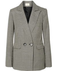 Черно-белый двубортный пиджак с узором "гусиные лапки"
