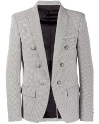 Черно-белый двубортный пиджак с узором "гусиные лапки"