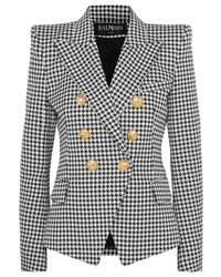 Женский черно-белый двубортный пиджак с узором "гусиные лапки" от Balmain