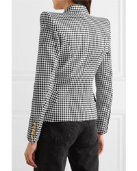 Женский черно-белый двубортный пиджак с узором "гусиные лапки" от Balmain