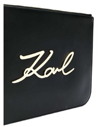 Черно-белый кожаный клатч с принтом от Karl Lagerfeld
