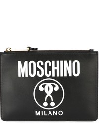 Черно-белый кожаный клатч с принтом от Moschino
