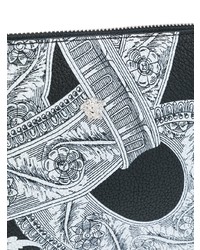 Мужской черно-белый кожаный мужской клатч с принтом от Versace